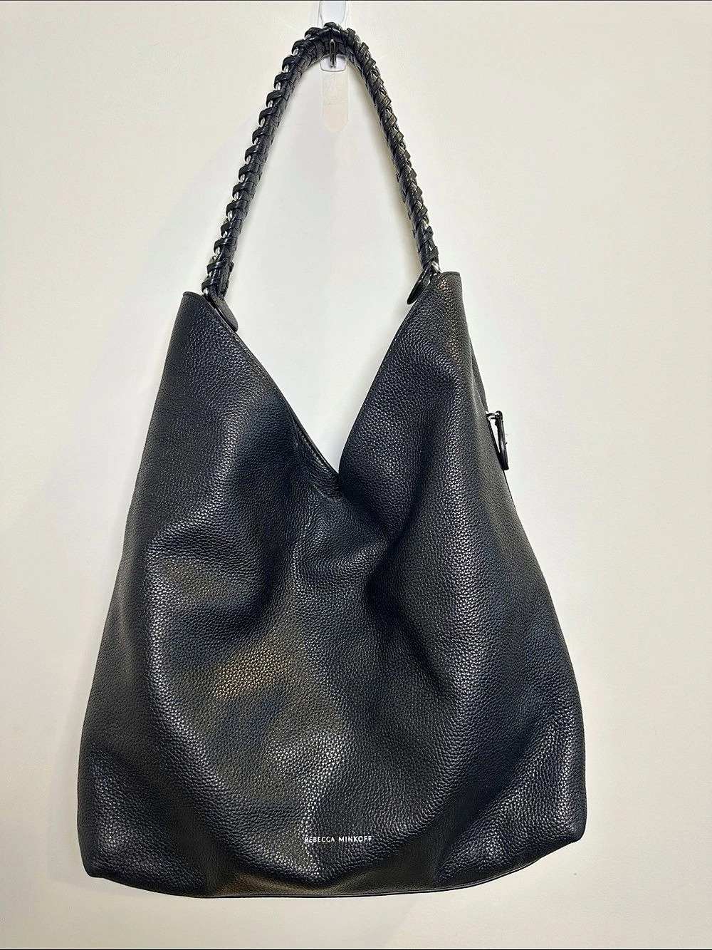 Rebecca Minkoff Black Hobo Bag braided Silver Hardware strap